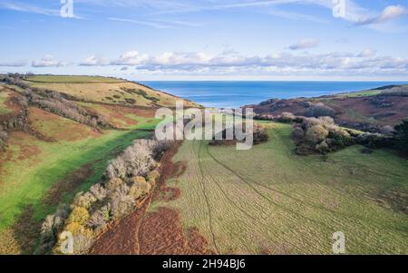 Terres agricoles au-dessus de Man Sands, Brixham, Kingswear, Devon, Angleterre Banque D'Images