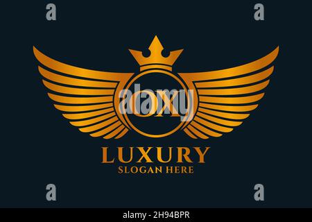 Aile royale de luxe lettre OX Crest couleur or logo Vector, logo Victory, logo Crest, logo WiNG, logo Vector . Illustration de Vecteur