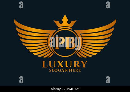 Aile royale de luxe lettre PB Crest couleur or logo Vector, logo Victory, logo Crest, logo WiNG, logo Vector . Illustration de Vecteur