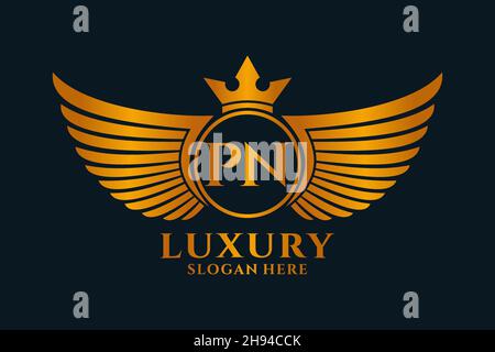 Aile royale de luxe lettre PN Crest couleur or logo Vector, logo Victory, logo Crest, logo WiNG, logo Vector . Illustration de Vecteur