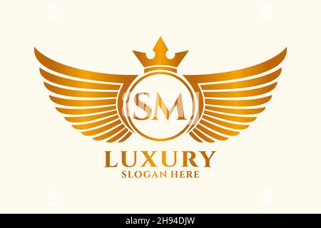 Luxury Royal WiNG lettre SM Crest couleur or logo Vector, logo Victory, logo Crest, logo WiNG, logo Vector . Illustration de Vecteur