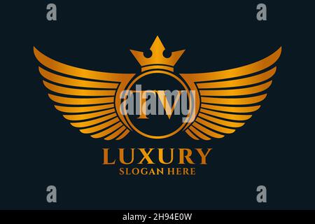 Aile royale de luxe lettre TV Crest couleur or logo Vector, logo Victory, logo Crest, logo WiNG, logo Vector . Illustration de Vecteur