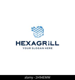 Design minimaliste du logo HEXAGRILLE Line art circuit Illustration de Vecteur