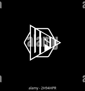 Lettre du logo UF Monogram avec forme de bouton de jeu triangulaire arrondie hexagonale.Triangle cercle monogramme logo, triangle bouclier logo lettre. Illustration de Vecteur