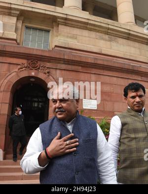 New Delhi, Inde.04e décembre 2021.NEW DELHI, INDE - DÉCEMBRE 3 : le ministre de l'Agriculture de l'Union Narendra Singh Tomar au Parlement pour assister à la session d'hiver, le 3 décembre 2021 à New Delhi, Inde.(Photo par Arvind Yadav/Hindustan Times/Sipa USA) crédit: SIPA USA/Alay Live News Banque D'Images