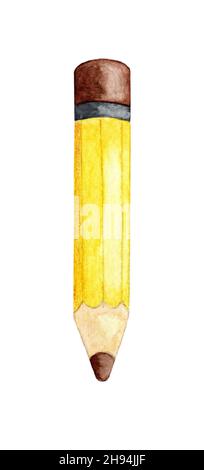 Aquarelle illustration de l'ardoise réaliste crayon de bois jaune.Maquette de bureau détaillée, outil scolaire, créativité, idée, éducation et design Banque D'Images