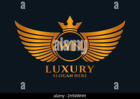 Luxe aile royale lettre WN Crest couleur or logo Vector, logo Victory, logo Crest, logo WiNG, logo Vector . Illustration de Vecteur