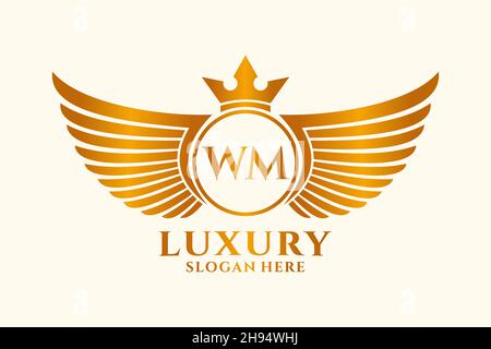 Luxury Royal WiNG lettre WM Crest couleur or logo Vector, logo Victory, logo Crest, logo WiNG, logo Vector . Illustration de Vecteur