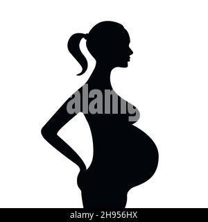 silhouette d'une femme enceinte sur fond blanc Illustration de Vecteur