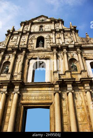 Ruines de la cathédrale Saint-Paul à Macao.Façade d'un bâtiment détruit par un incendie Banque D'Images