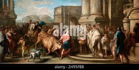 Theseus Taming the Bull of Marathon par le peintre français Charles-André Van Loo (1705-1765), huile sur toile, c.1730 Banque D'Images