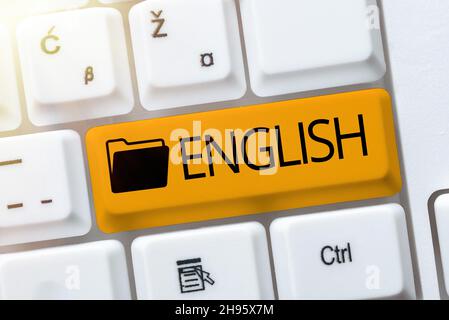 Légende du texte en anglais.Concept d'affaires lié à l'Angleterre montrant la culture de la langue British Literature classe Typing Cooking instructions et Banque D'Images