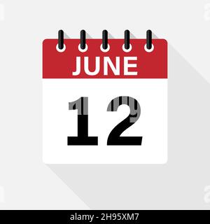 Icône du calendrier de juin.Icône de calendrier avec ombre.Style plat.Date, jour et mois. Illustration de Vecteur