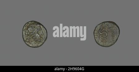 Pièce de monnaie représentant le Dieu Asklepios, environ 200-133 BCE. Banque D'Images