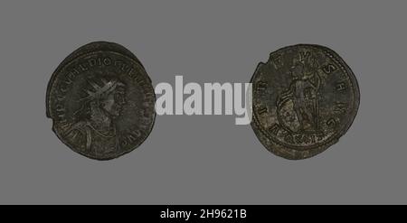 Antoninianus (coin) représentant l'empereur Dioclétien, vers 285.Inverse, soldat avec lance et bouclier.Minted à Ticinum (en Italie moderne). Banque D'Images