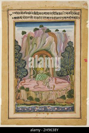 Asamari Ragini, page d'un jardin de Ragas musical (Ragamala) ensemble, du milieu à la fin du XVIIe siècle. Banque D'Images