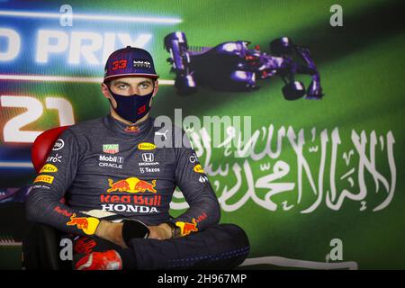 VERSTAPPEN Max (Ned), Red Bull Racing Honda RB16B, conférence de presse lors du Grand Prix d'Arabie saoudite 2021 de Formule 1 stc, 21ème tour du Championnat du monde de Formule 1 2021 de la FIA du 3 au 5 décembre 2021 sur le circuit de la corniche Jeddah, à Djeddah, Arabie Saoudite - photo: Florent Gooden/DPPI/LiveMedia Banque D'Images