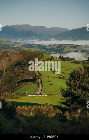 Suivez les Pyrénées de St Jean pied du Port à Roncevaux sur les Camino Frances à Saint-Jacques-de-Compostelle.Photo de haute qualité Banque D'Images