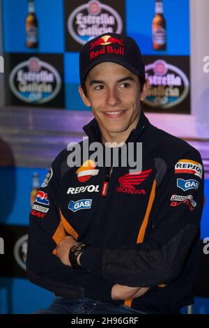 A Corogne-Espagne.Événement promotionnel pour Marc Márquez, champion du monde du motocyclisme au siège de l'usine de bière Estrella Galicia le 30 avril, Banque D'Images