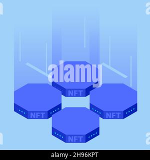 Le jeton non fongible Isométrique NFT est une unité unique et non interchangeable de données stockées sur une chaîne de blocs de grand livre numérique.Art numérique NFT, génératif Illustration de Vecteur