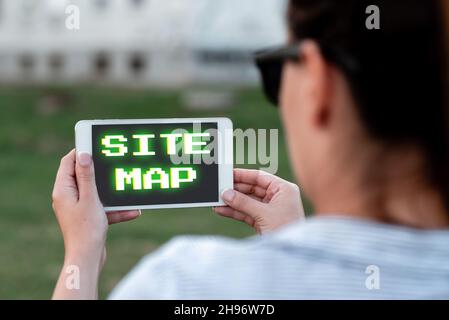 Légende conceptuelle Plan du site.Mot écrit sur conçu pour aider les utilisateurs et les moteurs de recherche à naviguer sur le site fonctionnalités d'appel vocal et vidéo Banque D'Images