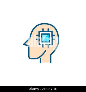 Icône colorée de l'intelligence artificielle.Android avec un processeur dans son cerveau.Pixel parfait, contour modifiable Illustration de Vecteur