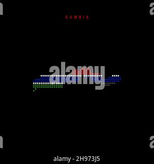 Carte de motif à points carrés de Gambie.Carte de pixels en pointillé gambien avec couleurs de drapeau national isolées sur fond noir.Illustration vectorielle. Illustration de Vecteur