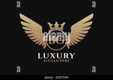 Luxury Royal WiNG lettre BG Crest couleur or logo Vector, logo Victory, logo Crest, logo WiNG, logo Vector . Illustration de Vecteur