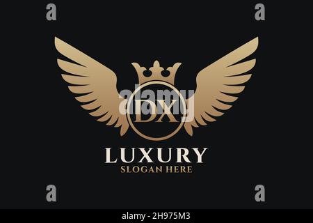 Aile royale de luxe lettre DX Crest couleur or logo Vector, logo Victory, logo Crest, logo WiNG, logo Vector . Illustration de Vecteur