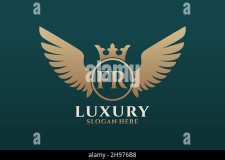 Aile royale de luxe lettre FR Crest couleur or logo Vector, logo Victory, logo Crest, logo WiNG, logo Vector . Illustration de Vecteur