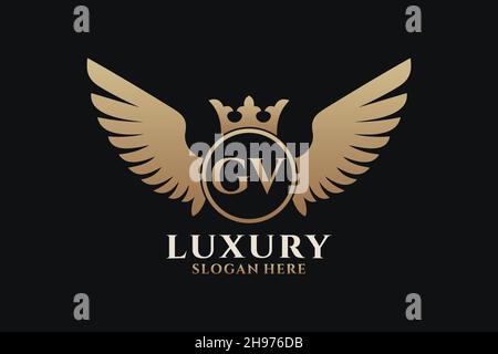 Aile royale de luxe lettre GV Crest couleur or logo Vector, logo Victory, logo Crest, logo WiNG, logo Vector . Illustration de Vecteur