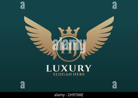 Aile royale de luxe lettre HJ Crest couleur or logo Vector, logo Victory, logo Crest, logo WiNG, logo Vector . Illustration de Vecteur