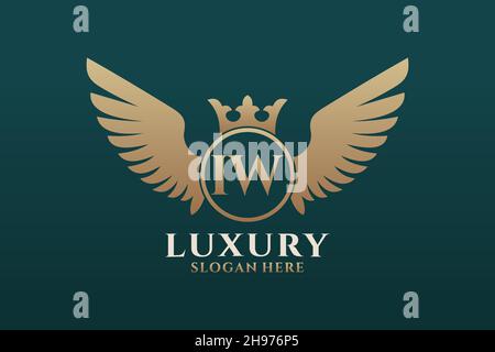 Luxe aile royale lettre IW Crest couleur or logo Vector, logo Victory, logo Crest, logo WiNG, logo Vector . Illustration de Vecteur