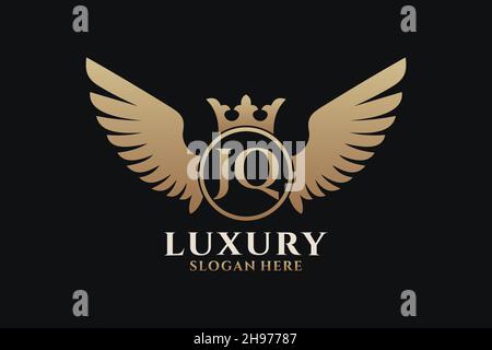 Aile royale de luxe lettre JQ Crest couleur or logo Vector, logo Victory, logo Crest, logo WiNG, logo Vector . Illustration de Vecteur