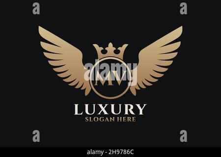 Luxe aile royale lettre MV Crest couleur or logo Vector, logo Victory, logo Crest, logo WiNG, logo Vector . Illustration de Vecteur