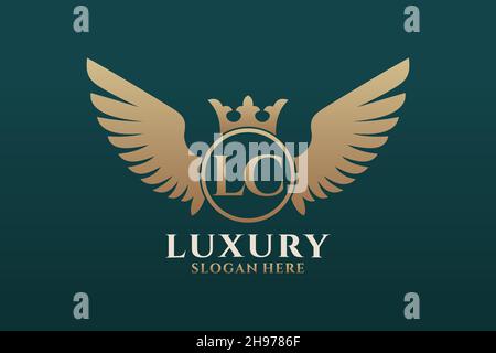 Luxury Royal WiNG lettre LC Crest couleur or logo Vector, logo Victory, logo Crest, logo WiNG, logo Vector . Illustration de Vecteur