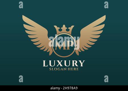 Aile royale de luxe lettre MP Crest couleur or logo Vector, logo Victory, logo Crest, logo WiNG, logo Vector . Illustration de Vecteur