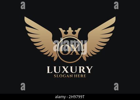 Aile royale de luxe lettre OX Crest couleur or logo Vector, logo Victory, logo Crest, logo WiNG, logo Vector . Illustration de Vecteur