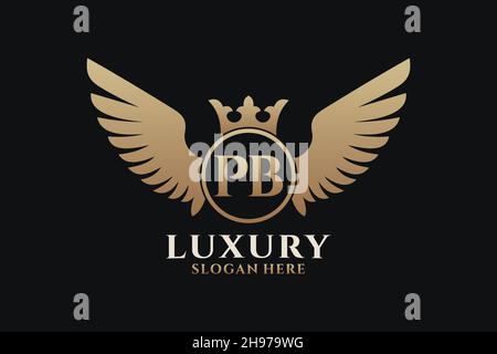 Aile royale de luxe lettre PB Crest couleur or logo Vector, logo Victory, logo Crest, logo WiNG, logo Vector . Illustration de Vecteur