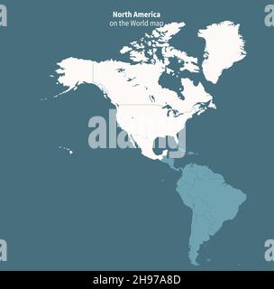 Carte vectorielle de l'amérique du Nord. Carte du monde par région. Illustration de Vecteur