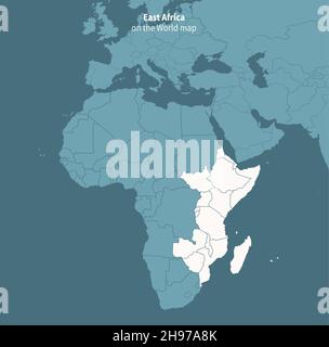 Carte vectorielle de l'afrique de l'est. Carte du monde par région. Illustration de Vecteur