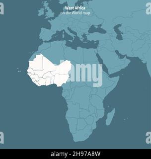 Carte vectorielle de l'afrique de l'Ouest. Carte du monde par région. Illustration de Vecteur