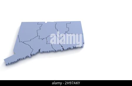 Carte de l'État du Connecticut 3D.Etat 3D rendu défini aux Etats-Unis. Banque D'Images