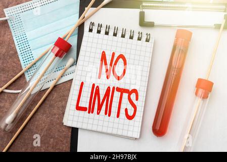 Symbole de texte indiquant aucune limite.Idée d'affaires de faire tout ce que vous pourriez avec des restrictions et de retenir l'écriture Laboratoire de médecine de prescription Banque D'Images