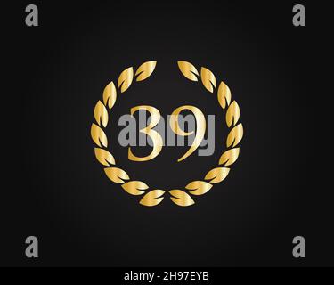 Modèle de logo de la bague du 39e anniversaire.Logo du 39e anniversaire avec anneau d'or isolé sur fond noir, pour anniversaire, anniversaire et compagnie Illustration de Vecteur