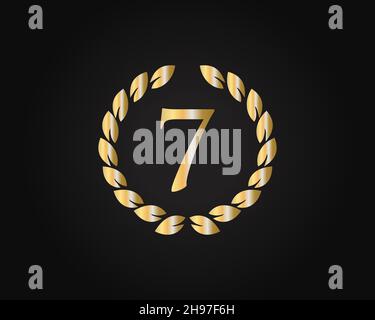Modèle de logo de la bague du 7e anniversaire.Logo du 7e anniversaire avec anneau d'or isolé sur fond noir, pour anniversaire, anniversaire et compagnie Illustration de Vecteur