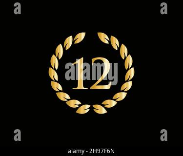 Modèle de logo de la bague du 12e anniversaire.Logo du 12e anniversaire avec anneau d'or isolé sur fond noir, pour anniversaire, anniversaire et compagnie Illustration de Vecteur