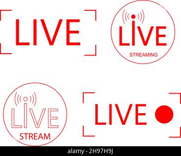Collection d'icônes vectorielles de diffusion vidéo en direct.Symboles rouges de l'illustration de la diffusion en direct.Diffusion, éléments de flux vidéo en ligne pour les blogs TV, sho Illustration de Vecteur