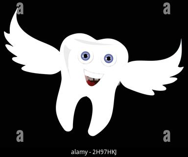 Drôle de mignonne volante en dents de souris.Dent blanche heureuse, soins dentaires clipart.Illustration vectorielle Illustration de Vecteur