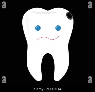 Illustration de vecteur de dent déçu, logo de caractère de dent pour une clinique de dentiste isolée sur fond noir.Clipart de soins dentaires, idées de logo.St Illustration de Vecteur